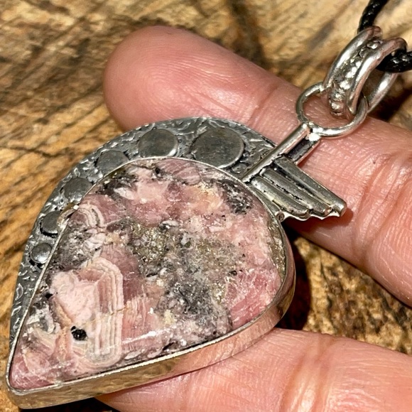 Rhodochrosite Pendant  2 1/4” - Picture 1 of 10